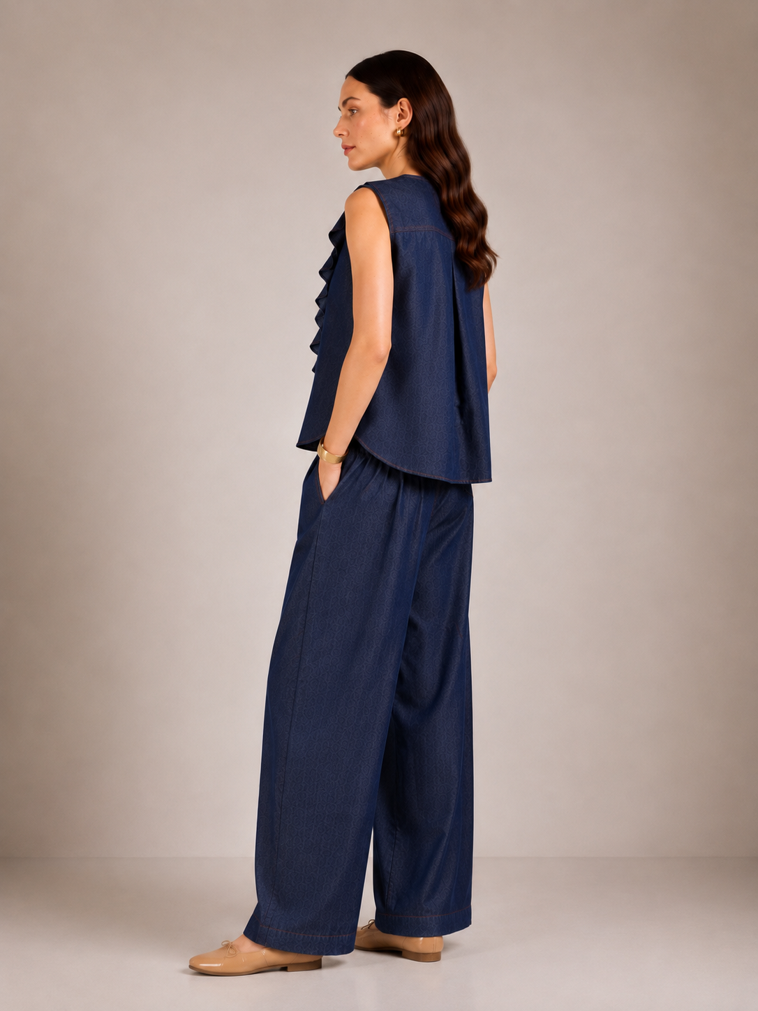 Denim Ruffle Shirt Full Co-ord