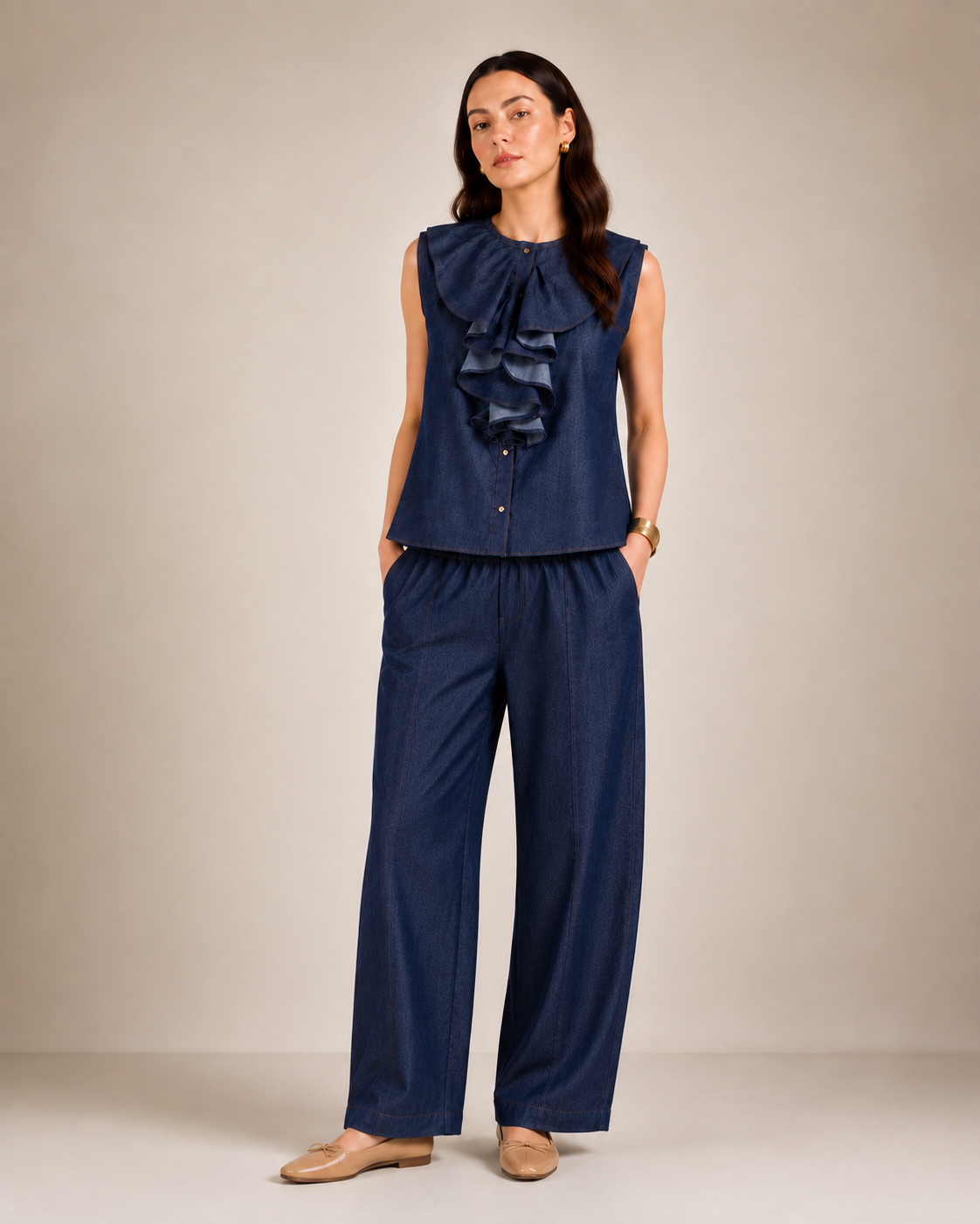 Denim Ruffle Shirt Full Co-ord