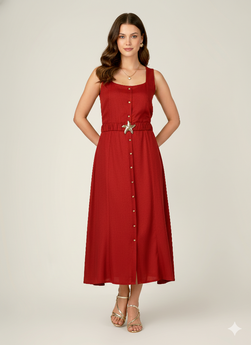NORA Solid Midi A-line Dress