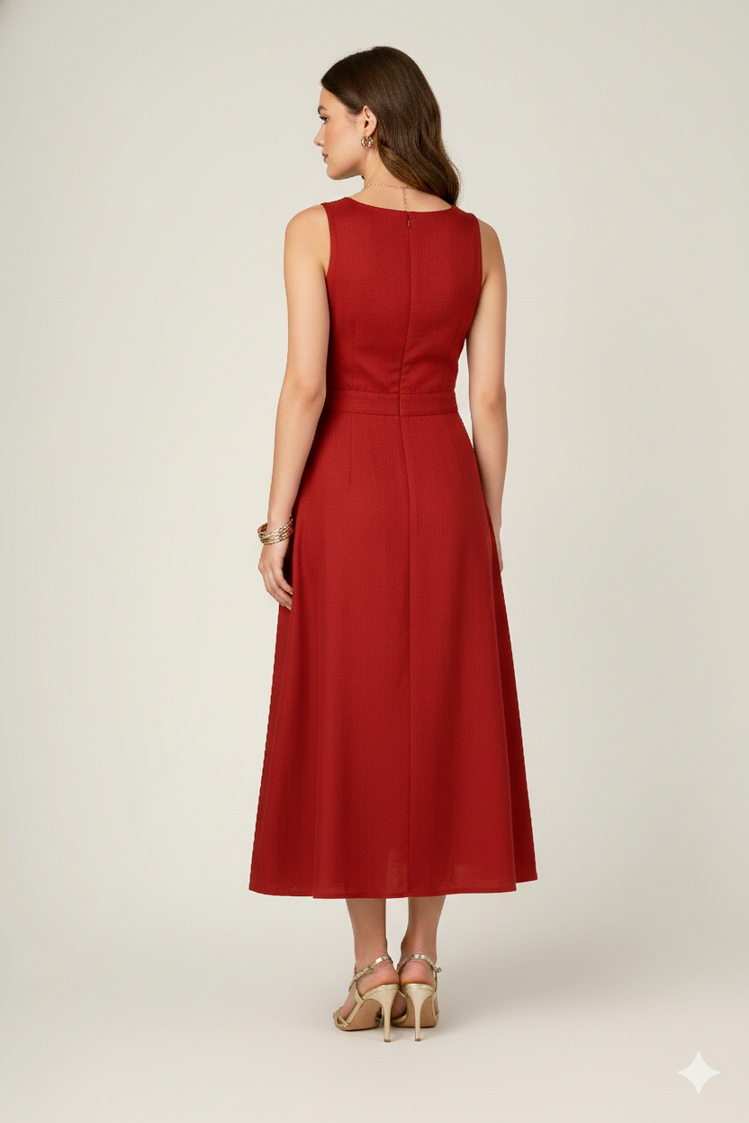 NORA Solid Midi A-line Dress