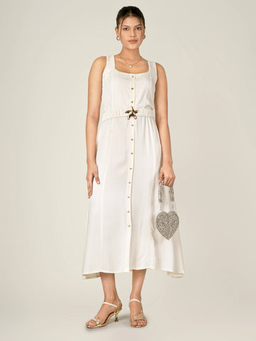 NORA Solid Midi A-line Dress