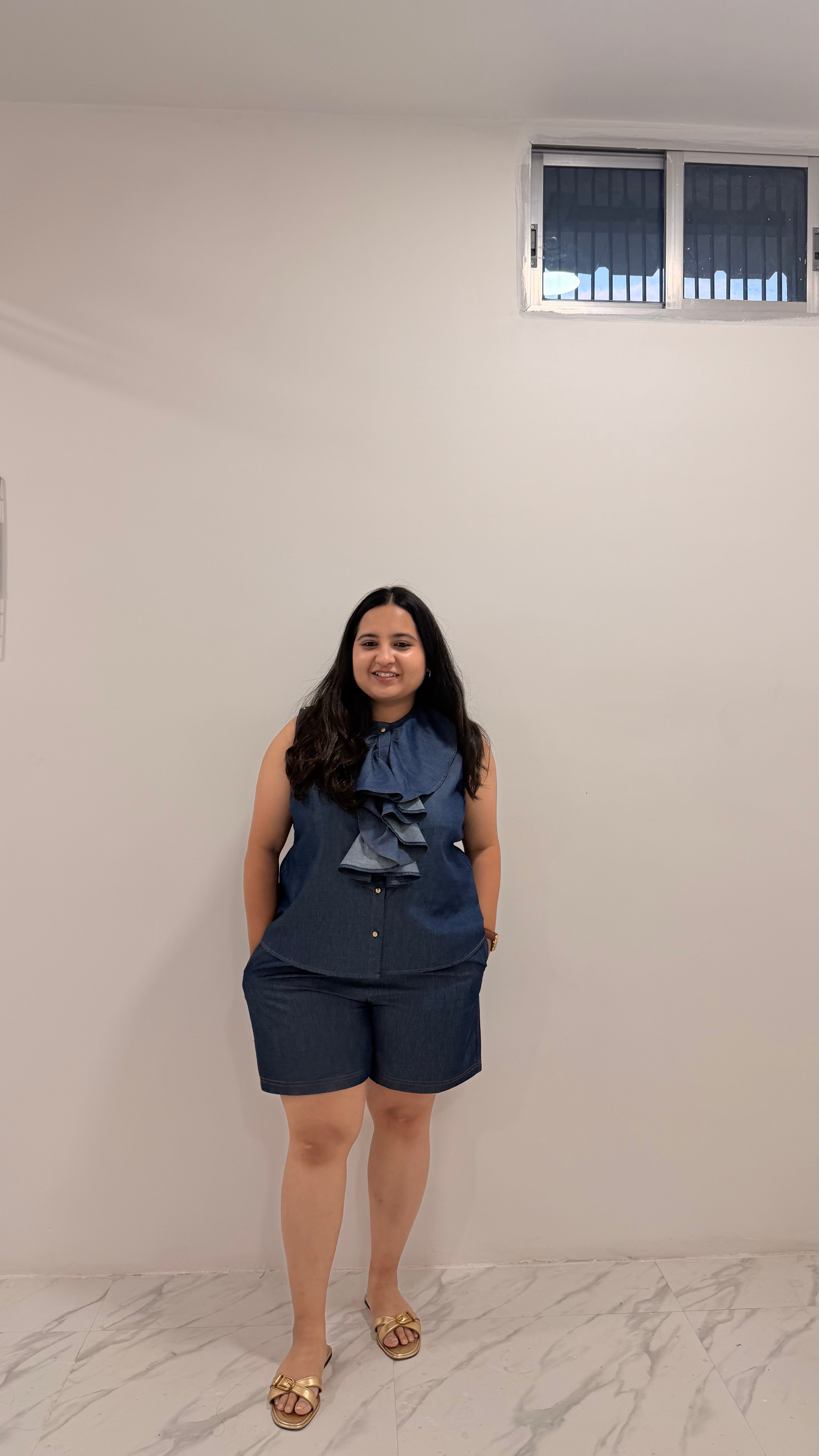 Denim Ruffle Shorts Co-ord