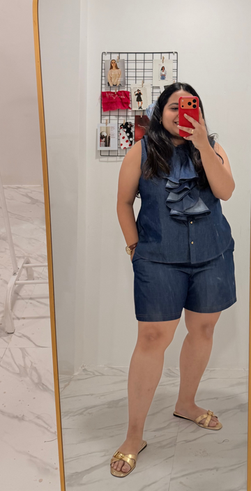Denim Ruffle Shorts Co-ord