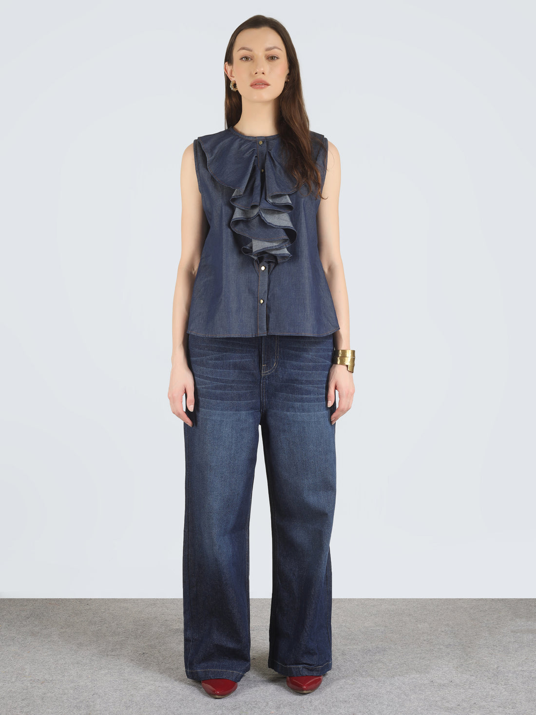 Denim Ruffle Shirt