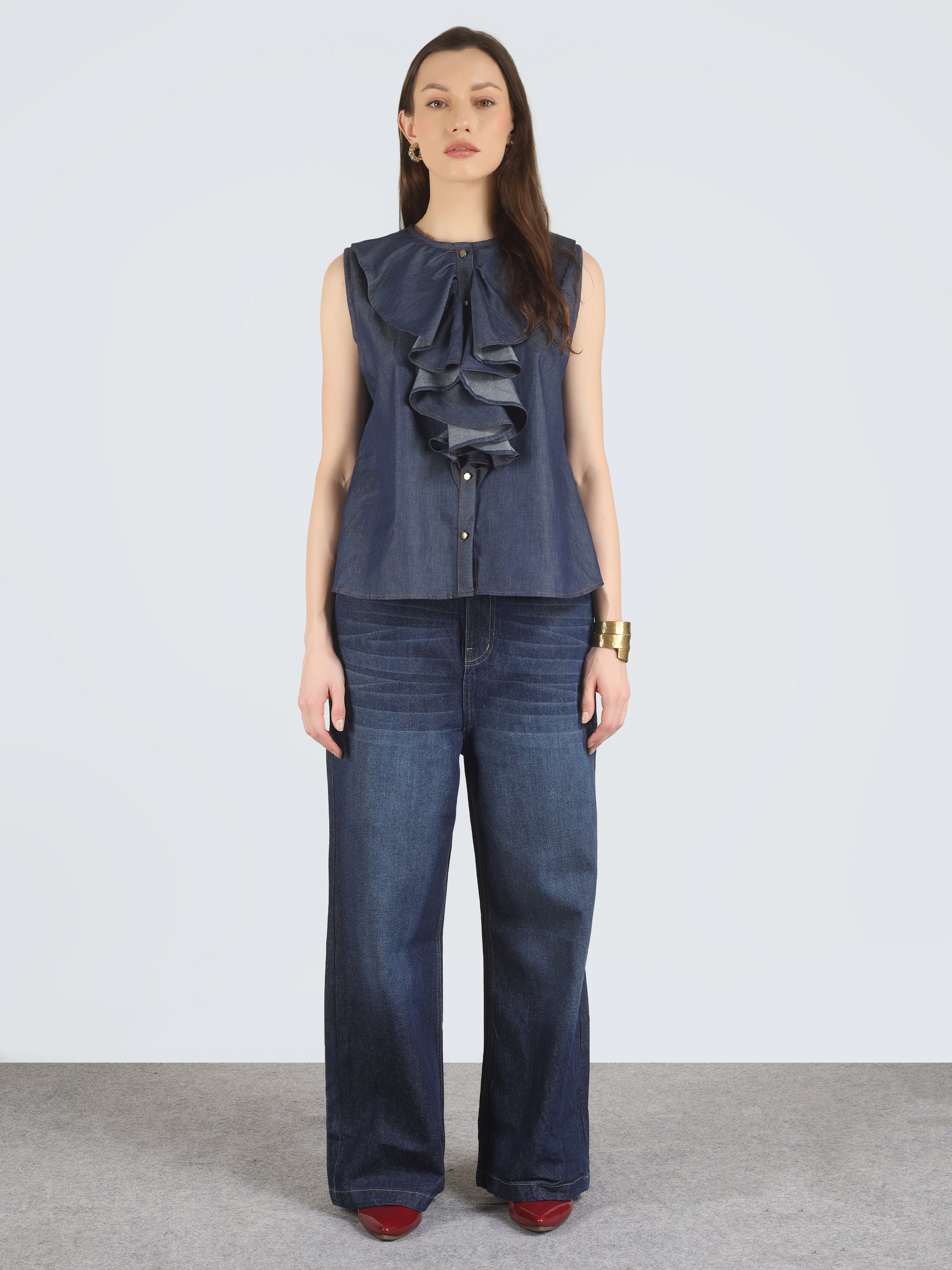 Denim Ruffle Shirt