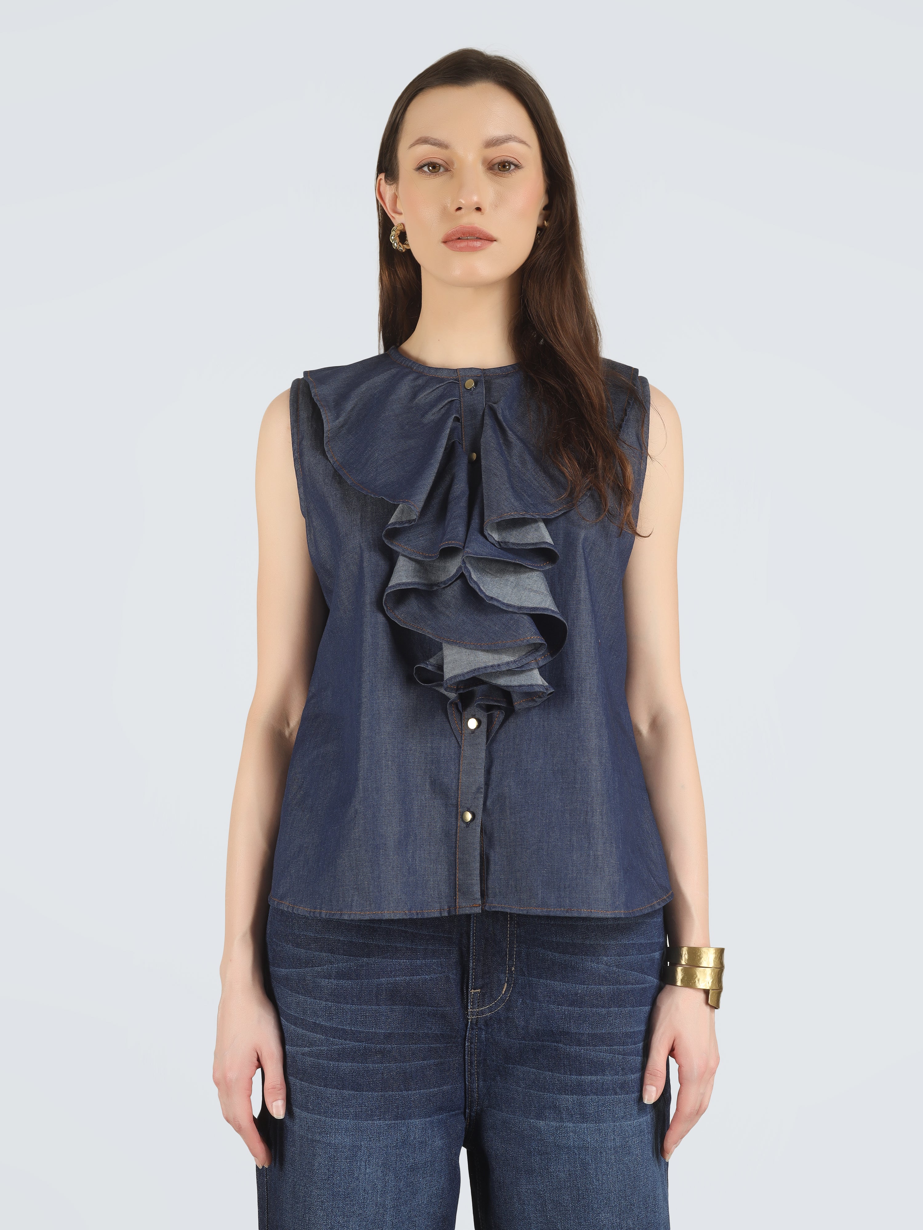 Denim Ruffle Shirt