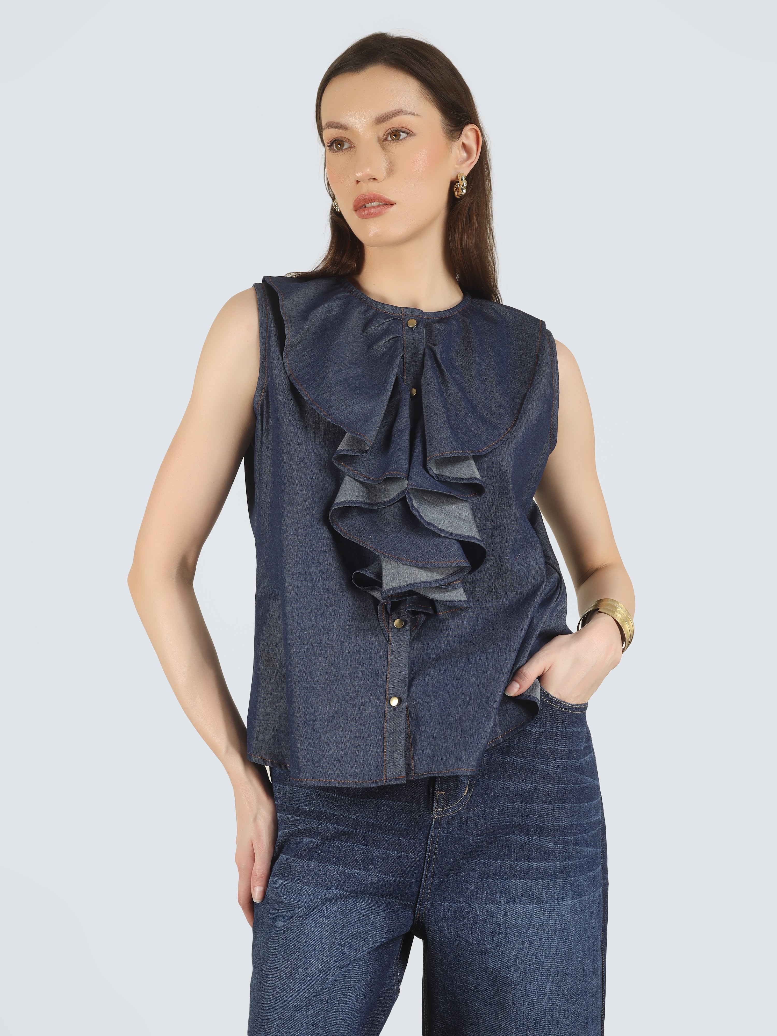 Denim Ruffle Shirt