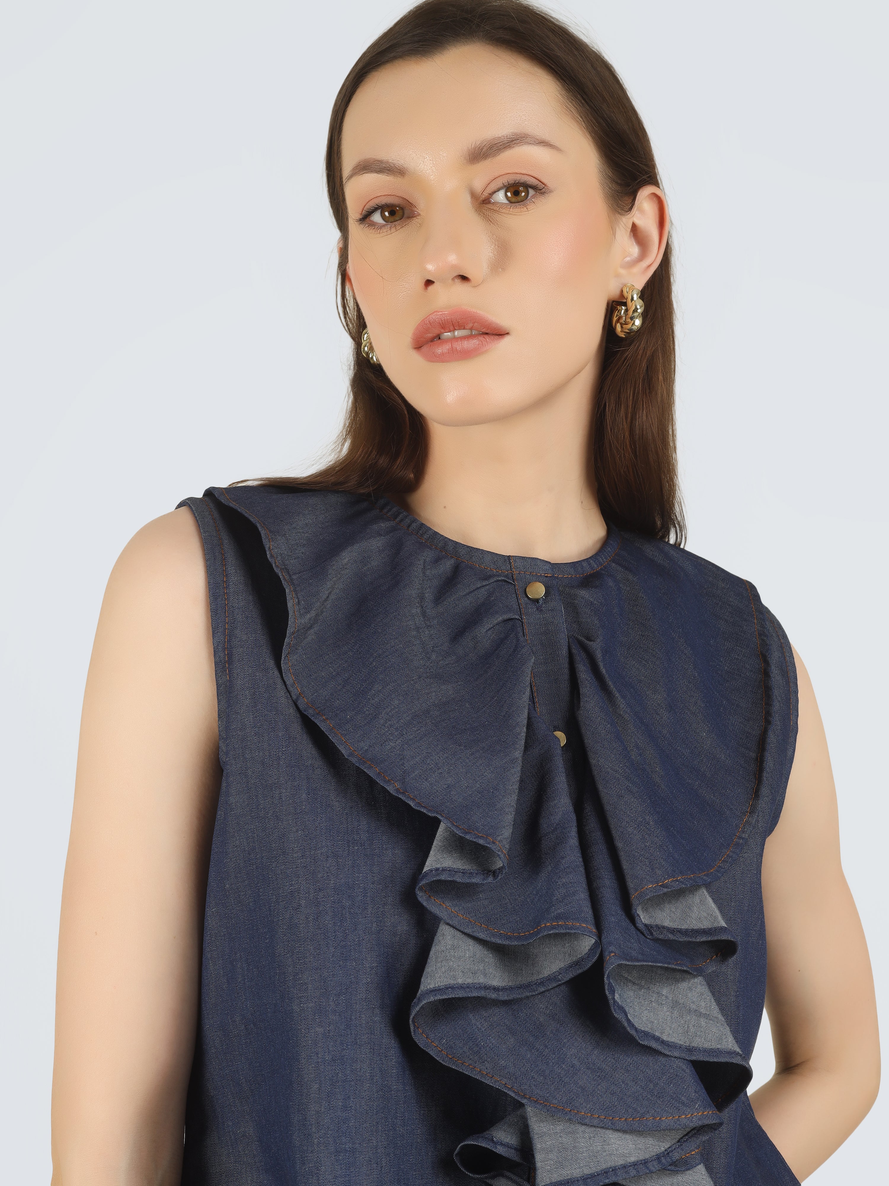 Denim Ruffle Shirt