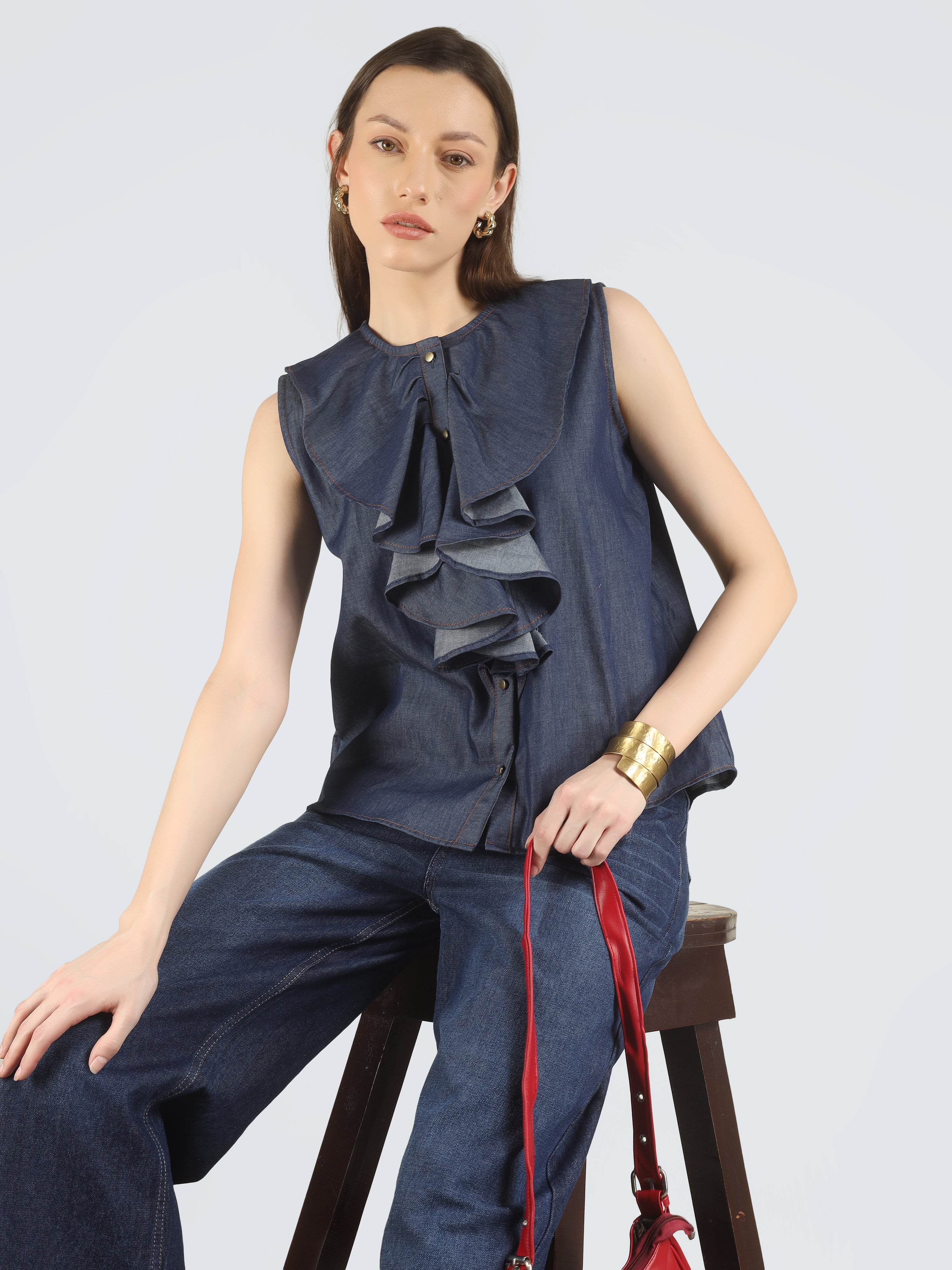 Denim Ruffle Shirt