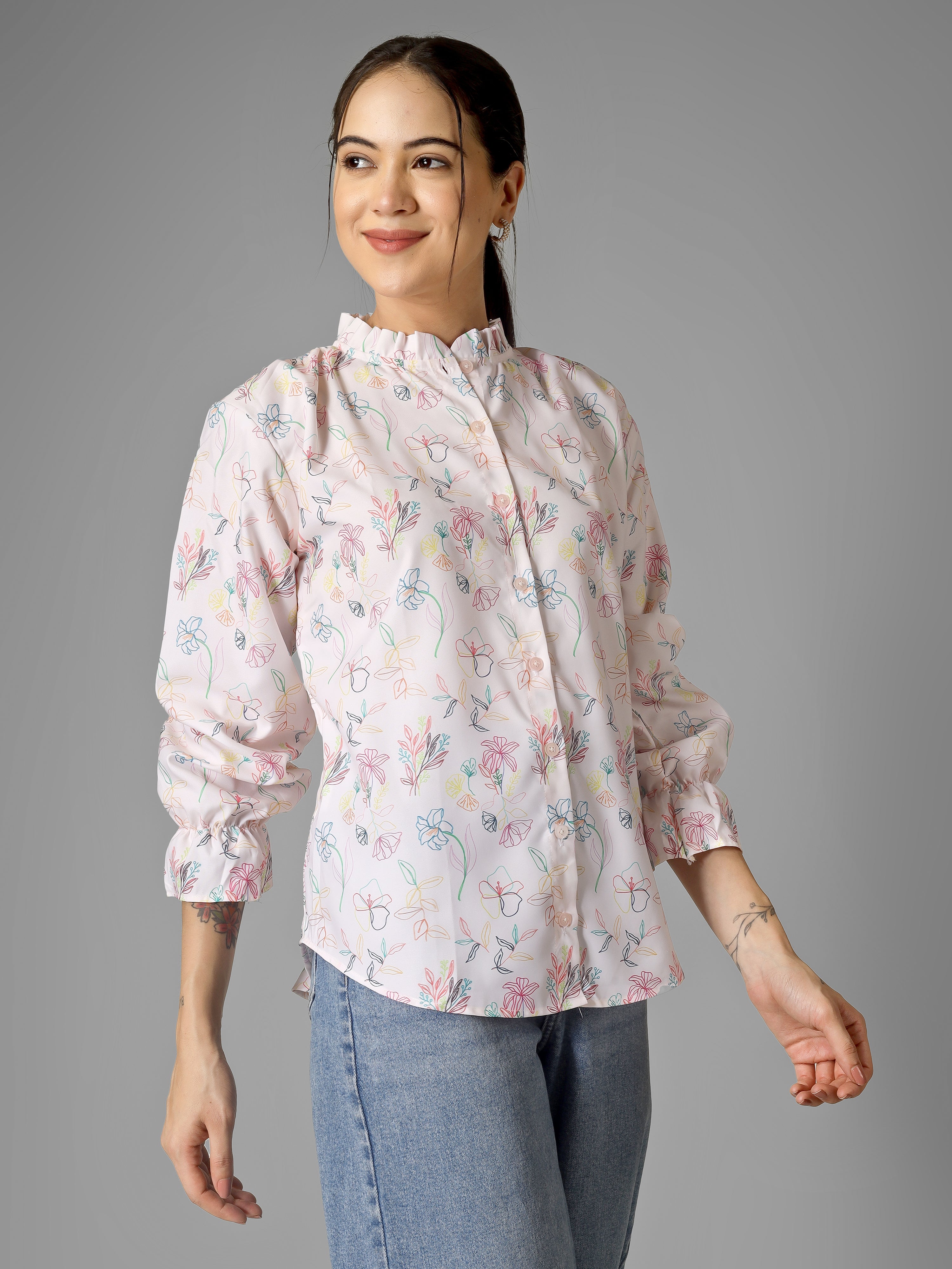 AMY Pleated Mandarin Collar Top