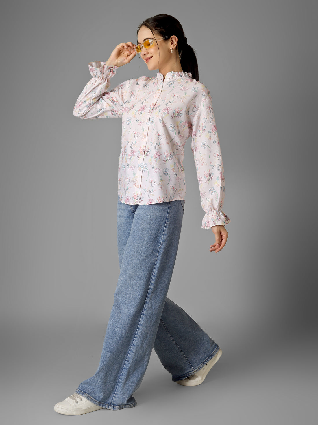 AMY Pleated Mandarin Collar Top