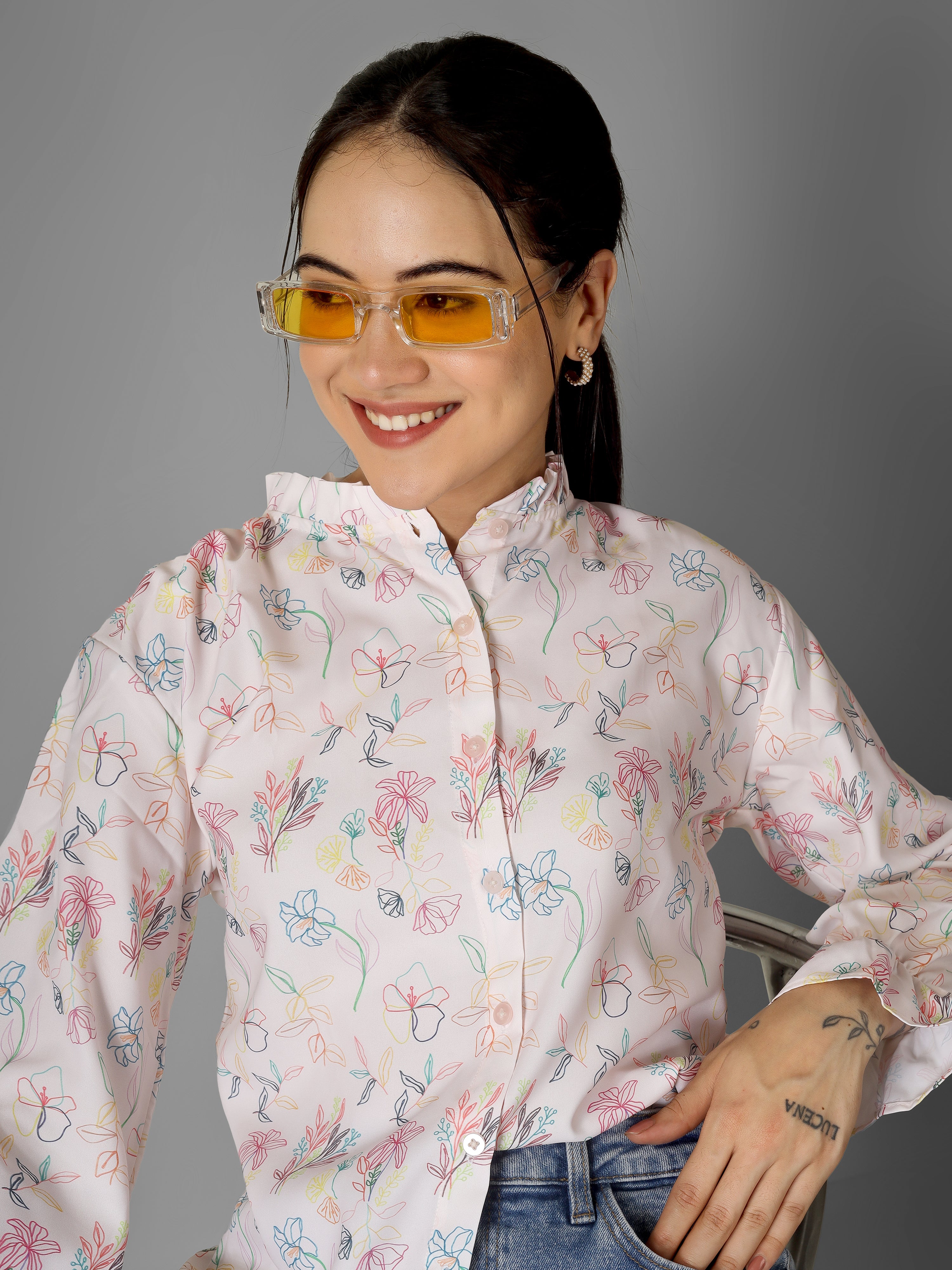 AMY Pleated Mandarin Collar Top